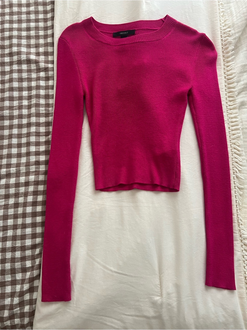 Forever 21 Fuchsia Ribbed Crewneck Crop Top
